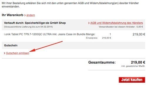 Meinpaket Gutschein einlösen