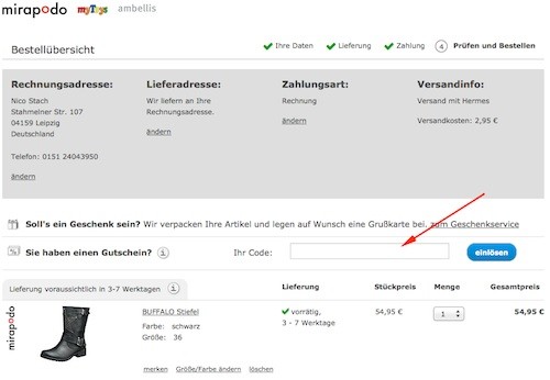Gutscheincode einfach einlösen