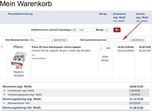 Gutscheincode einfach einlösen