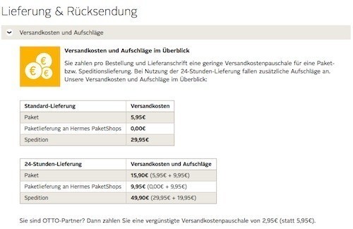 Versandkosten bei Otto