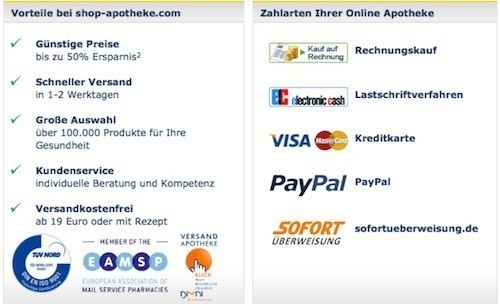 Shop Apotheke Zahlungsarten